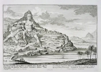 De Kolossus van de berg Athos, Macedonië, een ontwerp van Dinocrates, de architect van Alexander de Grote, plaat 18 uit 